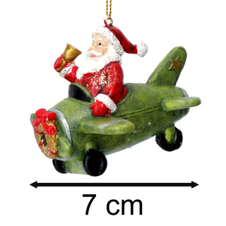 Santa in Plane Christmas Bauble | Santa Claus Resin Christmas Tree Ornament 9cm