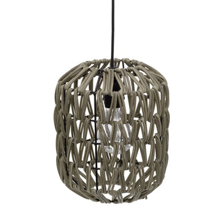 Rattan Style Outdoor Hanging Lamp | Boho Woven Battery Pendant Light - 22 cm