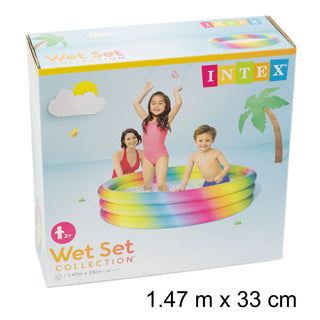 Rainbow Ombre Paddling Pool 147 X 33cm | 3 Ring Inflatable Pool Kids Swimming Pool | Outdoor Garden Children's Swim Pool