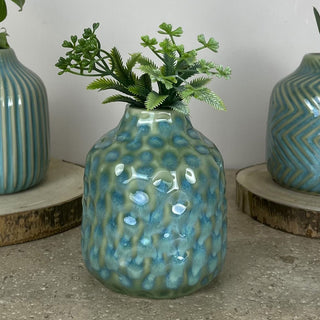 Aqua Blue Ceramic Stem Vase | Small Decorative Stoneware Vase for Flowers - 10cm