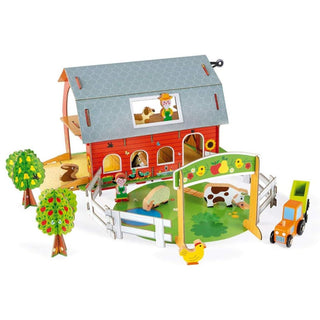 Janod Story Farm | Buildable Farm Playset | 10 Wooden Figures & Accessories | 3+