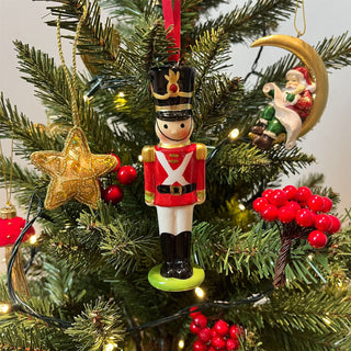 Toy Soldier Christmas Bauble | Red Soldier Ceramic Hanging Tree Ornament - 13cm