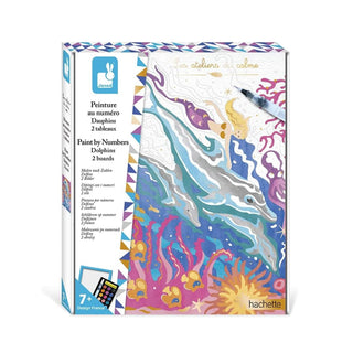 Janod Dolphins Paint By Numbers Set | 2 Watercolour Paintings | Arts & Crafts 7+