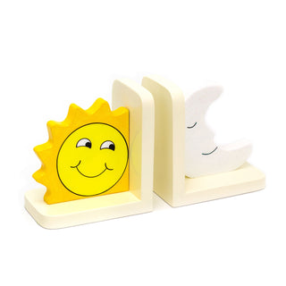 Pair Of Childrens Sun & Moon Bookends | Decorative Wooden Bookends For Kids