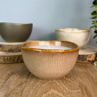 Unscented Candle & Ceramic Holder | White Wax Candle in Porcelain Bowl - 10x6cm