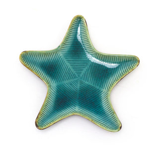 Ceramic Blue Teal Starfish Plate | Nautical Trinket Tray Jewellery Dish - 21cm