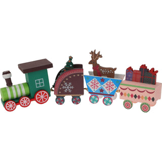 Wooden Christmas Train Set | Mini Toy Train Ornament Festive Decoration - 20cm