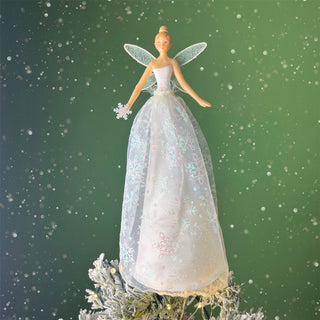 White Angel Christmas Tree Topper | Iridescent Fairy Angel Tree Ornament - 28cm