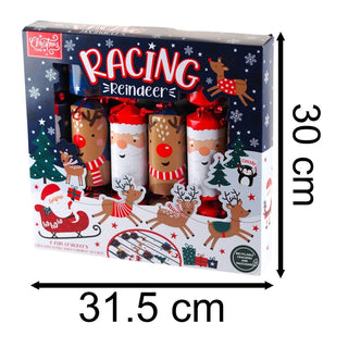 6 Racing Reindeer Christmas Crackers | Family Crackers with Pull - Back Reindeers