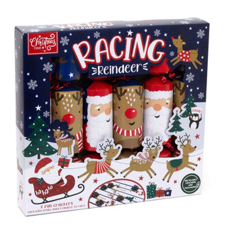 6 Racing Reindeer Christmas Crackers | Family Crackers with Pull - Back Reindeers