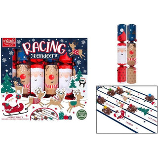 6 Racing Reindeer Christmas Crackers | Family Crackers with Pull - Back Reindeers