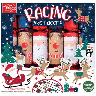 6 Racing Reindeer Christmas Crackers | Family Crackers with Pull - Back Reindeers