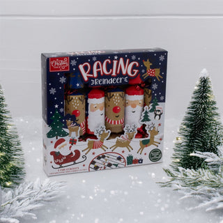 6 Racing Reindeer Christmas Crackers | Family Crackers with Pull - Back Reindeers