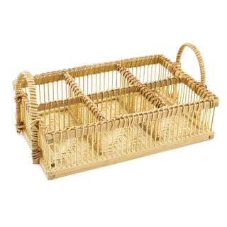 6 Section Bamboo Tray Caddy Storage Cutlery Caddy | Condiment Caddy Napkin Holder | Cutlery Holder Organiser