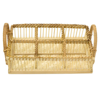 6 Section Bamboo Tray Caddy Storage Cutlery Caddy | Condiment Caddy Napkin Holder | Cutlery Holder Organiser