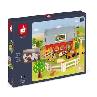 Janod Story Farm | Buildable Farm Playset | 10 Wooden Figures & Accessories | 3+