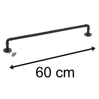 60cm Black Iron Bathroom Water Pipe Towel Rail | Wall Mounted Towel Bar Towel Holder | Industrial Pipe Towel Rack Bathroom Accessories