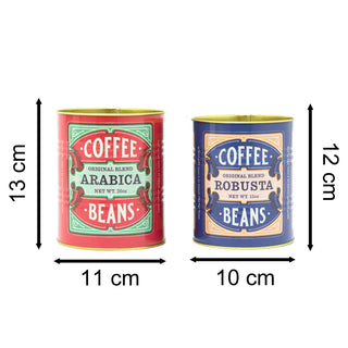 Set Of 2 Replica Vintage Coffee Beans Cans | Retro Metal Display Tins - Coffee