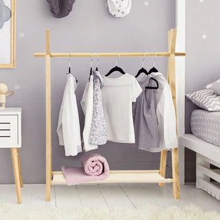 Kids Clothes Rail with Shelf | Children's Free Standing Wooden Clothes Rack 100cm