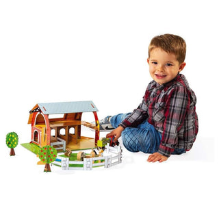 Janod Story Farm | Buildable Farm Playset | 10 Wooden Figures & Accessories | 3+