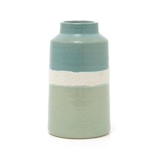 3-Tone Ceramic Green Vase | Decorative Stoneware Vase For Flowers - 10x18cm