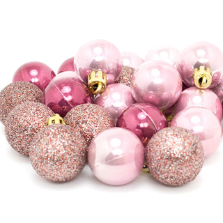 24 Piece Pink Mini Christmas Baubles | Christmas Tree Decorations | Pink Xmas Baubles Christmas Decor