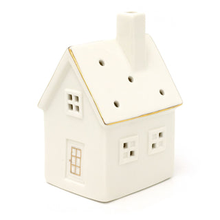 White Ceramic LED House | Light Up Christmas Ornament | Christmas Village Decor - 14cm