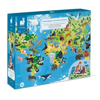 Janod Endangered Animals Puzzle | 200 Pc 3D Animal World Map Educational Jigsaw