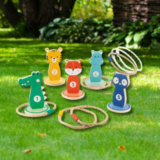 Janod Animals Wooden Ring Toss Quoits Game | Kids Outdoor Hoopla Target Game 3+