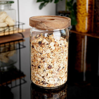 Airtight Glass Food Storage Container with Wooden Lid | Kitchen Jar - 700ml