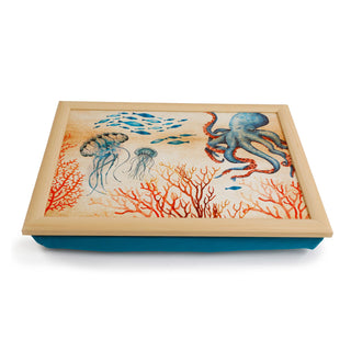 Octopus Ocean Lap Tray With Cushion | Nautical Bean Bag Tray for Eating 43x32cm