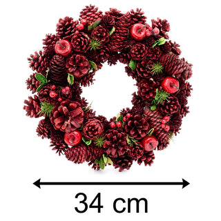 34cm Red Christmas Wreath Pine Cone Decoration | Christmas Door Wreath Xmas Wreath | Door Wreath Christmas Decorations