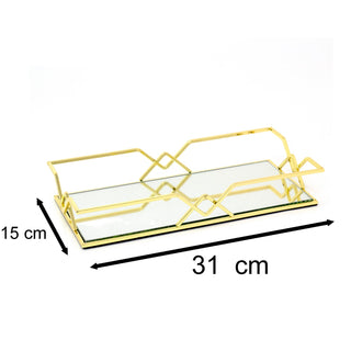 Gold Metal Mirrored Vanity Tray For Perfume And Candles | Glass Mirror Tray 31cm