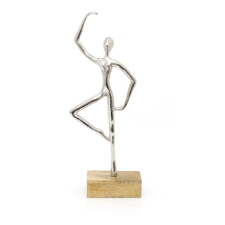 46cm Silver Metal Dancer Ornament On Wood Base | Aluminium Dancing Statue Ballet Dancer Statue | Abstract Ballerina Figurine Dancer Sculpture - Design Varies One Supplied