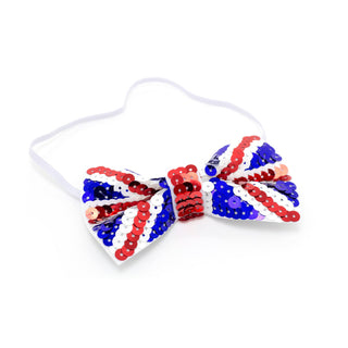 Great Britain Union Jack Sequin Bowtie Novelty Dicky Bow | British Flag Bow Tie Sequin Necktie Fancy-dress | Queens Platinum Jubilee Party Costume Dress-up