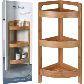 Bamboo Corner Shelf Unit | 3-Tier Wooden Bathroom Storage Rack - 23x23x61cm