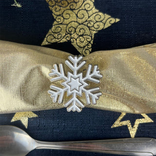 Set of 4 Gold & White Festive Napkin Holders | Snowflake Christmas Napkin Rings