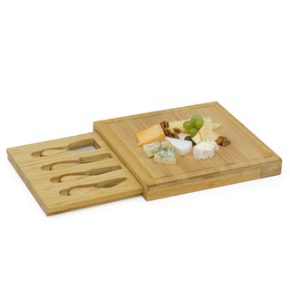 Bamboo Cheese Board with Knives Set | Wooden Cheese Serving Platter - 30x30cm