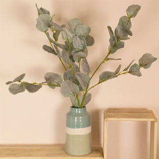 3-Tone Ceramic Green Vase | Decorative Stoneware Vase For Flowers - 10x18cm