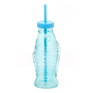 Novelty Glass Fish Drinks Bottle With Straw | Coloured Drinking Glasses | Fish Shaped Glass Drinking Jars