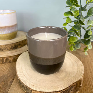 Unscented Candle & Ceramic Holder | White Wax Candle in Ombre Glaze Pot - 10x6cm