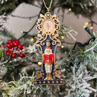 Clock with Nutcracker Christmas Bauble | Resin Christmas Tree Ornament - 9cm