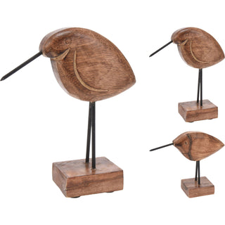 Rustic Wooden Bird Ornament | Decorative Mango Wood & Metal Bird Statue