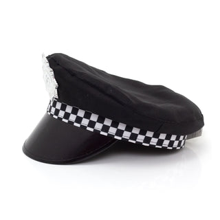 Adult Police Hat | Unisex Fancy Dress Police Cap With Checked Band And Badge