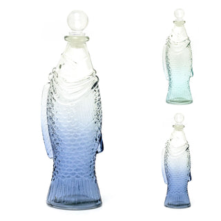 Blue Glass Fish Bottle with Silicone Glass Stopper - Coastal Charm for Your Home