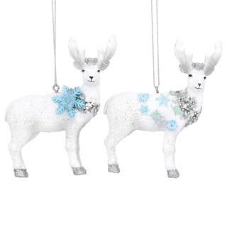 White Reindeer Christmas Tree Bauble | Resin Stag Christmas Tree Ornament - 10cm