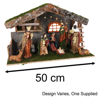 LED Traditional Christmas Nativity Set & 8 Detailed Figures Stable Crib Scene