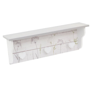 Shabby Chic Floral Wall Mounted Hallway Shelf | Wooden Floating Shelf Storage Unit | Botanical Kitchen Wall Shelf - 43cm