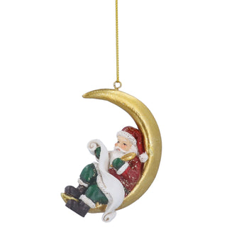 Santa on the Moon Bauble | Santa Claus Resin Christmas Tree Hanging Ornament 9cm