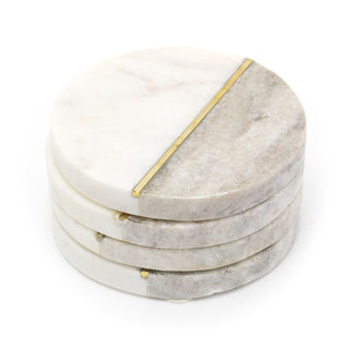 Set Of 4 Natural Marble Coasters | Stylish Two Tone Coaster Set | Round Cup Mug Table Mats - Colour Varies, One Set Supplied